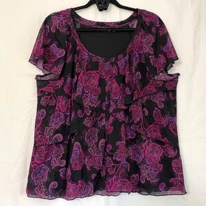 Maroon and Black Tiered Blouse